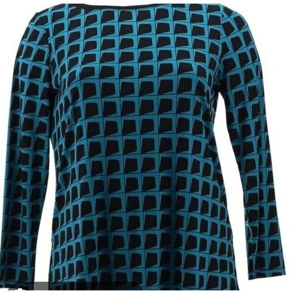 Susan Graver Printed Liquid Knit Bateau-Neck Tunic Teal Gem, XX-Small A384248 - Picture 1 of 1